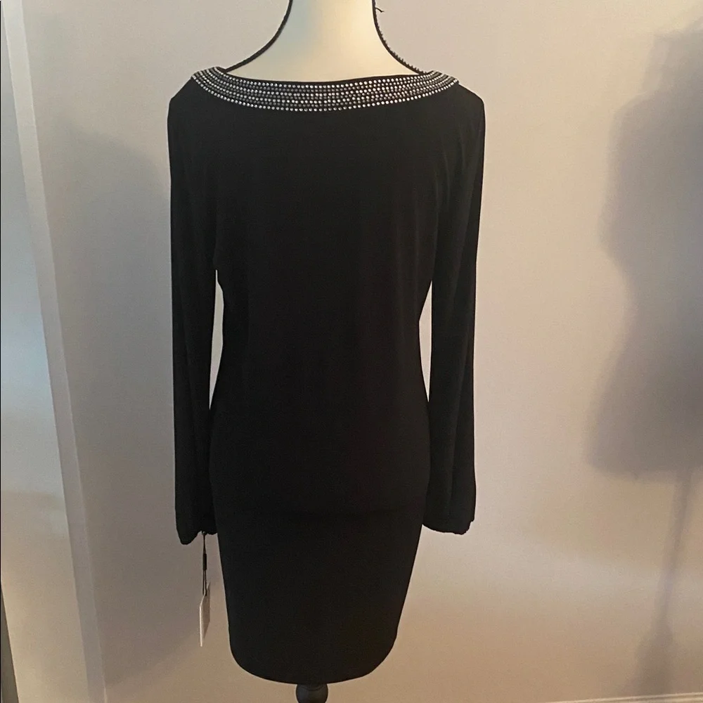 Calvin Klein  black size 6 beaded neckline dress NWT - Picture 5 of 9